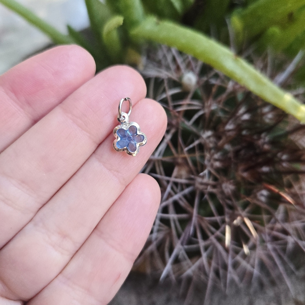 Vintage Dainty Tiny Blue Crystal Flower Charm